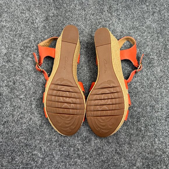 Clarks Platform Wedge Sandals Women's Size 10 Redish Orange Leather Buckle Shoes - Picture 10 of 12